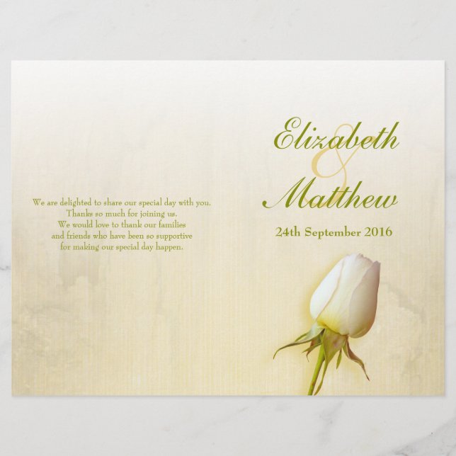 Hochzeitsprogramm für Rosenblüten (Vorderseite)