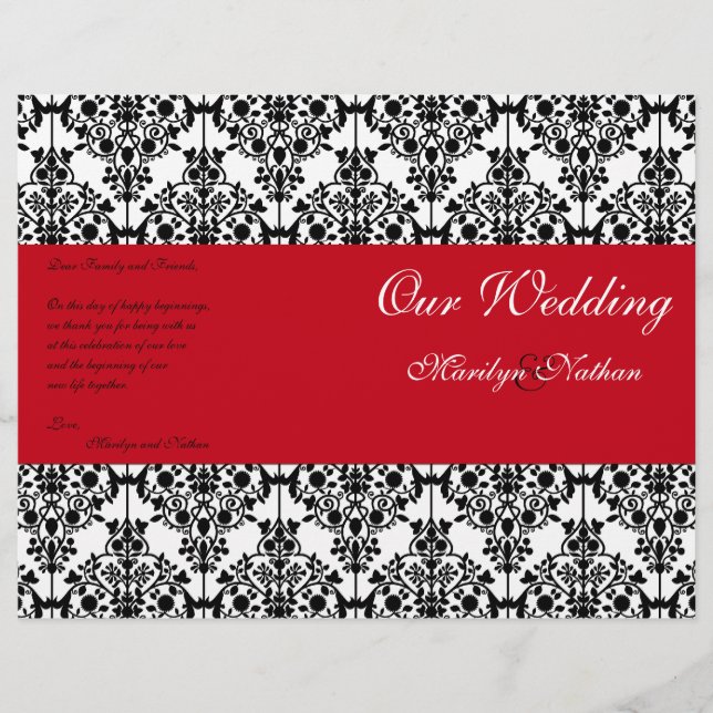 Hochzeitsprogramm für Rot, Schwarz und Weiß (Vorderseite)