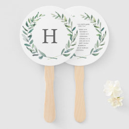Hochzeitsprogramm für Rustic Greenery Wreath Monog Fächer
