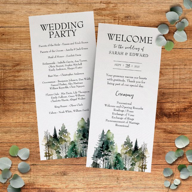 Hochzeitsprogramm für Rustikal (Rustic Forest Wedding Programs)