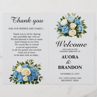 Hochzeitsprogramm für Rustikal in Blau und Weiß