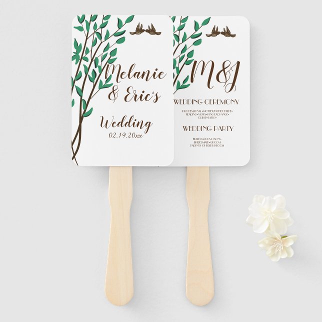 Hochzeitsprogramm für Rustikale Liebesvögel und -z Fächer (Vorne und Hinten)