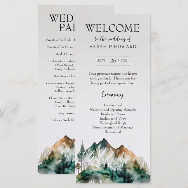 Hochzeitsprogramm für Rustikale Wälder (Vorne/Hinten)