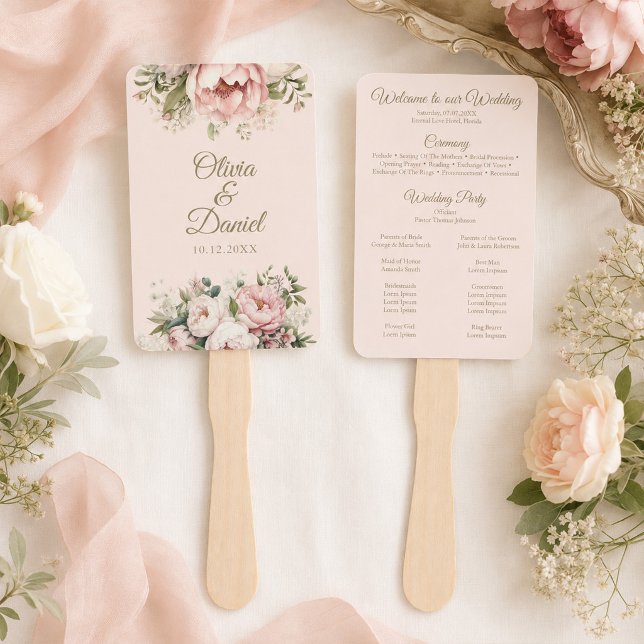 Hochzeitsprogramm für sanfte Pfirsiche und Blush Fächer (Blush & Ivory Peony Wedding Program Fan)