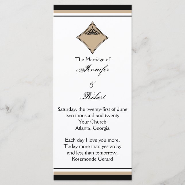Hochzeitsprogramm für Schwarz-Tan-Diamant-Rahmen Programm (Vorderseite)