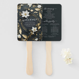 Hochzeitsprogramm für Schwarz-weiße und goldene Bl Fächer