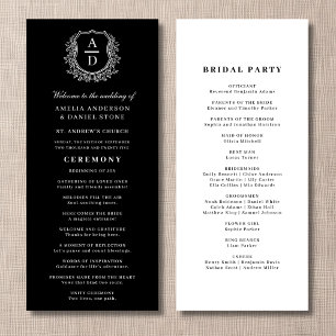 Hochzeitsprogramm für Schwarz-weißes Monogramm-Wap