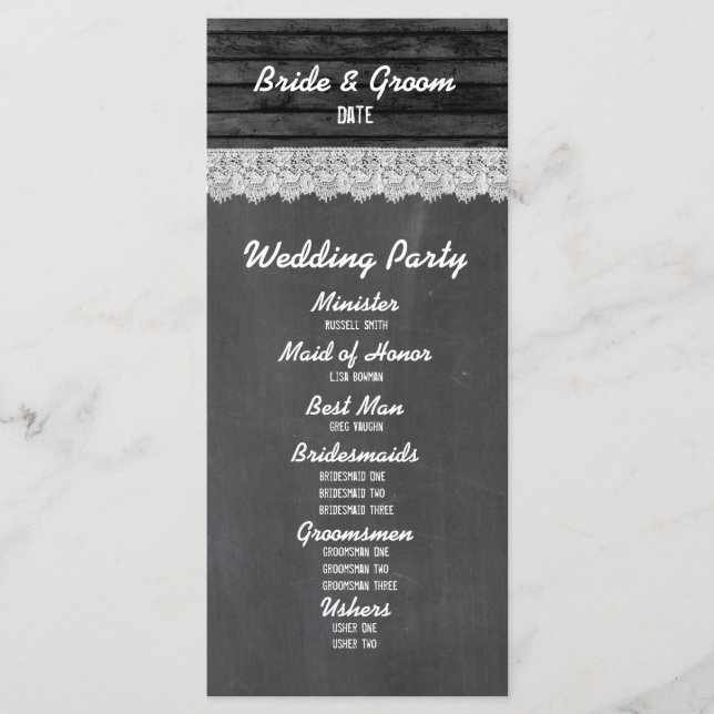 Hochzeitsprogramm für Schwarzes Holz Programm (Vorderseite)