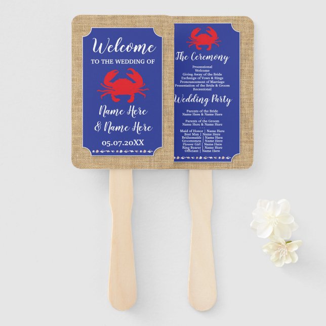 Hochzeitsprogramm für Seafood Crab Boil Beach Fächer (Vorne und Hinten)