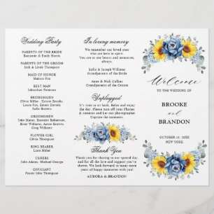 Hochzeitsprogramm für Sonnenblumen-Blauschiefer