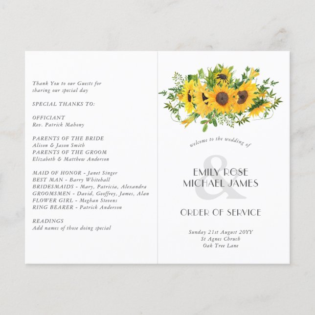 Hochzeitsprogramm für Sonnenblumen oder andere Ver (Vorderseite)