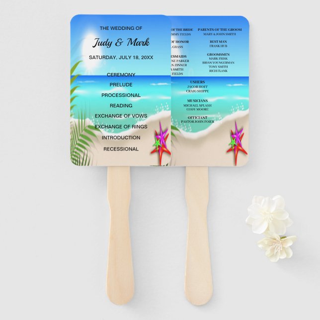 Hochzeitsprogramm für Strandfans Fächer (Vorne und Hinten)