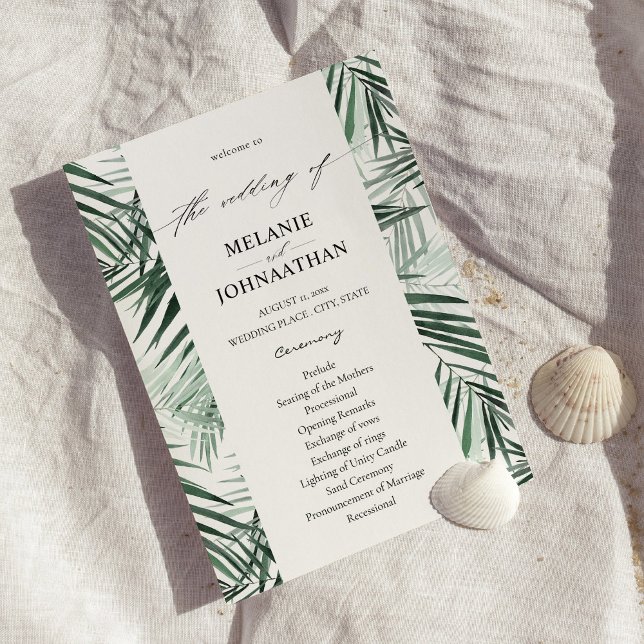Hochzeitsprogramm für Tropical Palm Blätter Einladung (Von Creator hochgeladen)