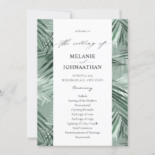 Hochzeitsprogramm für Tropical Palm Blätter - Minz Einladung