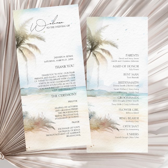 Hochzeitsprogramm für tropische Palmen (Tropical Beach Palm Trees Wedding Program)