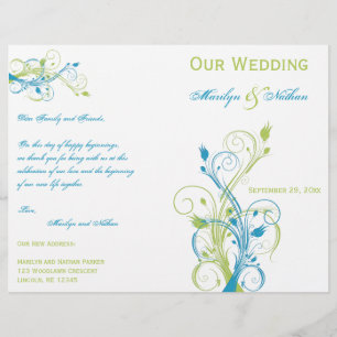 Hochzeitsprogramm für Türkis, Grün und Weiße Flora