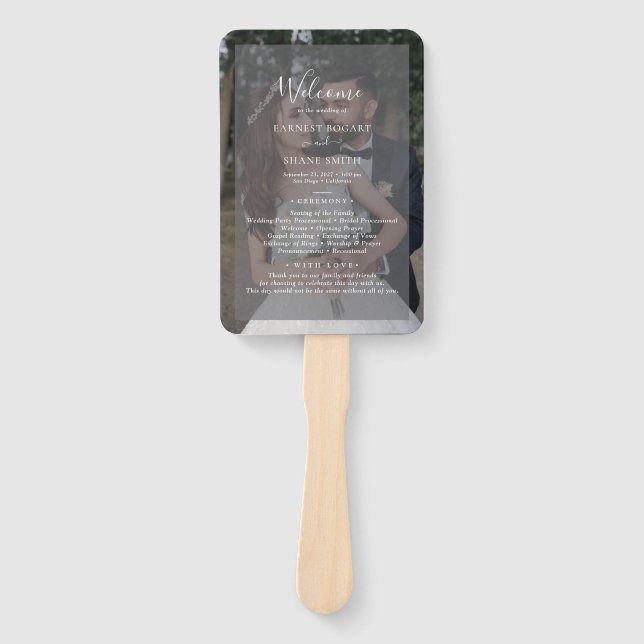 Hochzeitsprogramm für Vellum Black & White Overlay Fächer (Vorderseite)