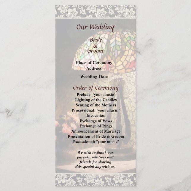 Hochzeitsprogramm für verkettete Glashütten und Bl Programm (Vorderseite)