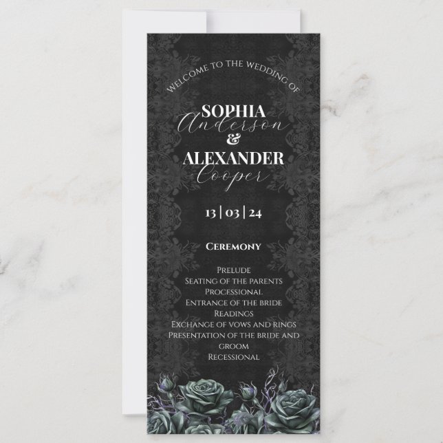 Hochzeitsprogramm für viktorianische gotische Rose Einladung (Vorderseite)