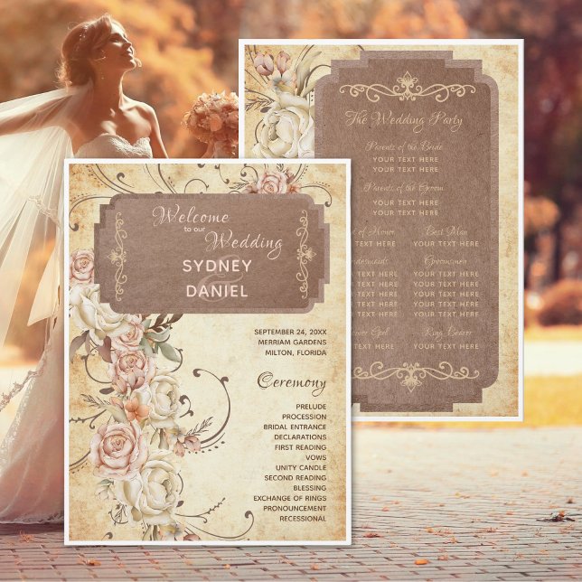 Hochzeitsprogramm für Vintage Herbst-Rose (Von Creator hochgeladen)