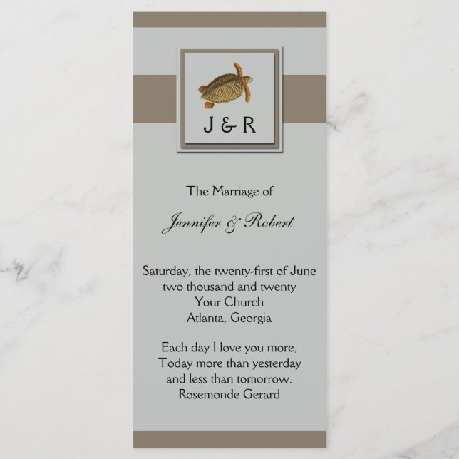 Hochzeitsprogramm für Vintage Meerestiere Programm (Vorderseite)