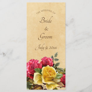 Hochzeitsprogramm für Vintage Rot-Gelb-Rosen Programm