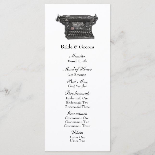 Hochzeitsprogramm für Vintage Schreibmaschine Programm (Vorderseite)