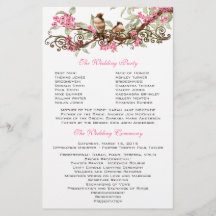 Hochzeitsprogramm für Vintage Vogelarten - Rosa Bl