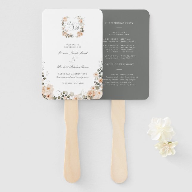 Hochzeitsprogramm für Vintage Weibchen Fächer (Vorne und Hinten)