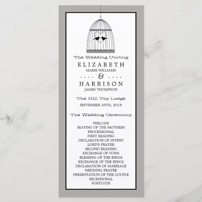 Hochzeitsprogramm für Vintages Herz Programm (Vorderseite)