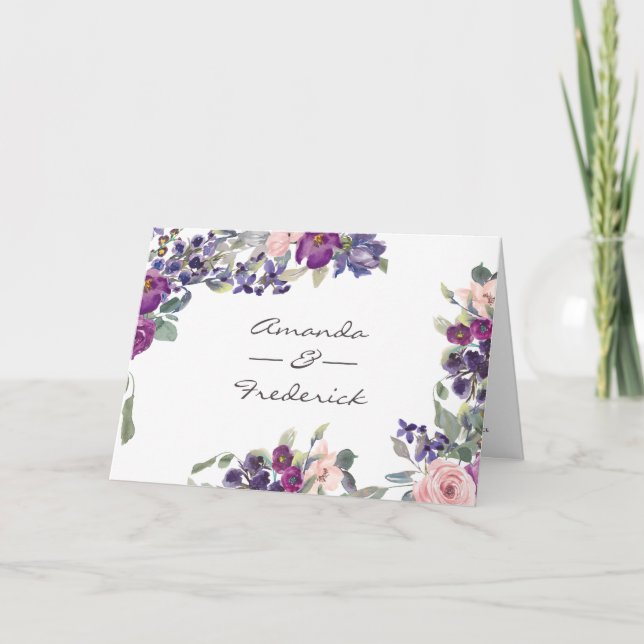 Hochzeitsprogramm für Violett und Plum Floral Programm (Vorderseite)