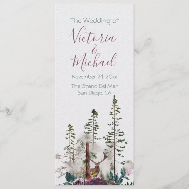 Hochzeitsprogramm für Wald in Wasserfarben Programm (Vorderseite)