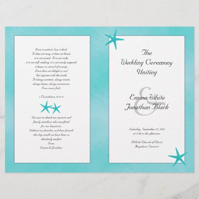 Hochzeitsprogramm für Wasserfälle und Tropen (Vorderseite)