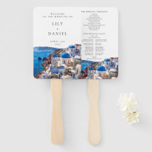 Hochzeitsprogramm für Wasserfarbe Santorini Griech Fächer