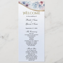 Hochzeitsprogramm für Wasserfarben Blau-Rosa-Flora Programm