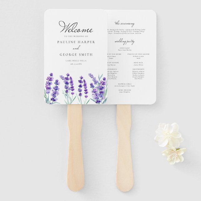 Hochzeitsprogramm für Wasserfarben-Lavendel-Blume Fächer (Vorne und Hinten)