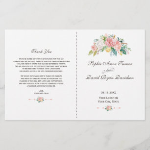 Hochzeitsprogramm für Wasserfarbenblush White Peon