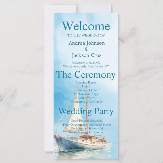 Hochzeitsprogramm für Wasserfarbensegler (Vorderseite)