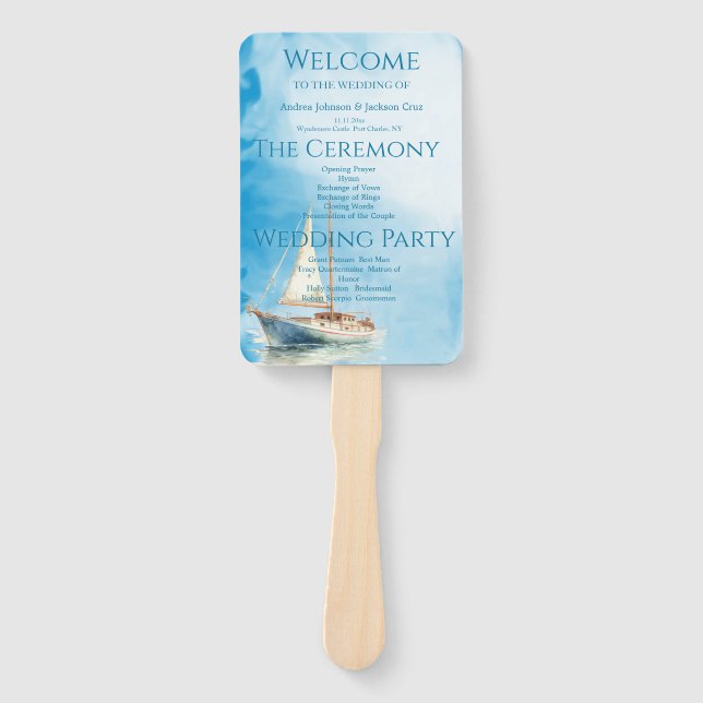 Hochzeitsprogramm für Wasserfarbensegler Fächer (Vorderseite)