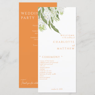 Hochzeitsprogramm für Weißblumen Menükarte