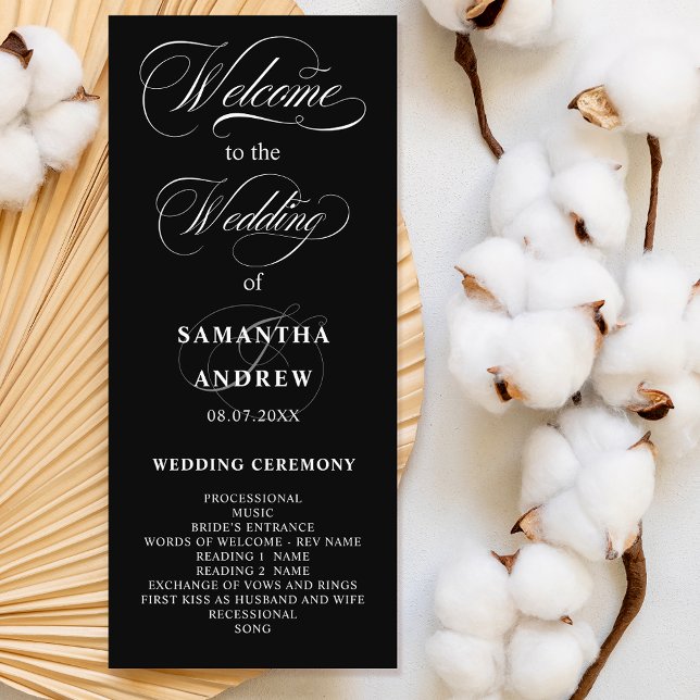 Hochzeitsprogramm für Weißkalligraphie Programm (Elegant black white calligraphy wedding program)