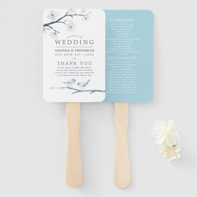 Hochzeitsprogramm für Weißkirschblüten Fächer (Vorne und Hinten)