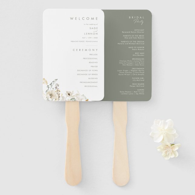 Hochzeitsprogramm für Whimsikäre Wildblume Fächer (Vorne und Hinten)