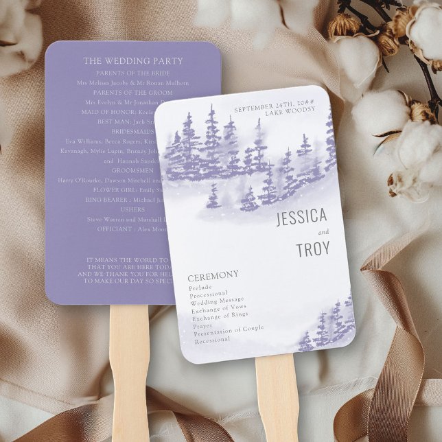 Hochzeitsprogramm für Winterwald Fächer (Wedding Ceremony Programs from my Winter Forest Lavender Wedding Collection
)
