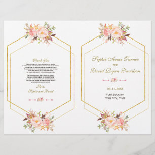 Hochzeitsprogramm für zartes Rosa Blütenblütengold