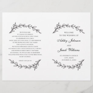 Hochzeitsprogramm gefaltet. Botanisch-schwarz-weiß