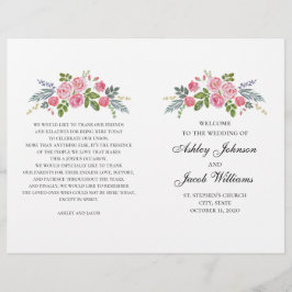 Hochzeitsprogramm gefaltet. Rosa Rosen. Gartenanla