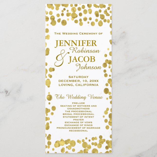 Hochzeitsprogramm | Gold Confetti Celebration Programm (Vorderseite)