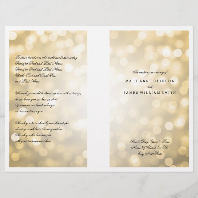 Hochzeitsprogramm Gold Glitzer Lights (Vorderseite)