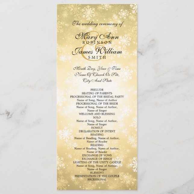 Hochzeitsprogramm Gold Winter Wonderland Sparkle Programm (Vorderseite)